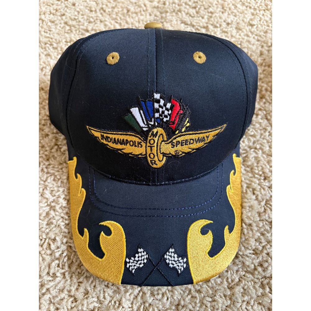 Indianapolis Motor Speedway Hat Captivating Headgear Navy‎ Blue Yellow Flame NEW